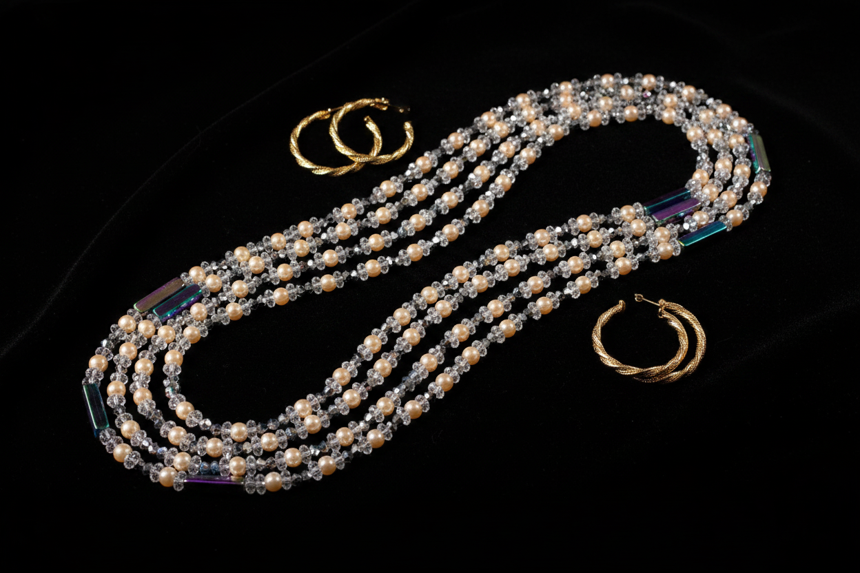 Baya perles nacrées & cristaux – flat lay