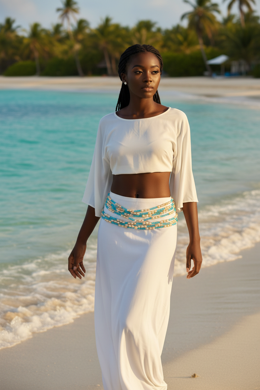 Baya turquoise & perles – éditorial plage