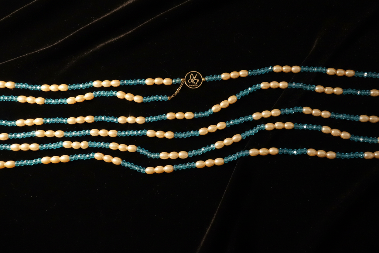 Baya turquoise & perles – flat lay luxe