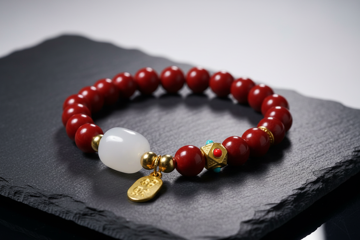 Bracelet Corail Rouge Charme Or
