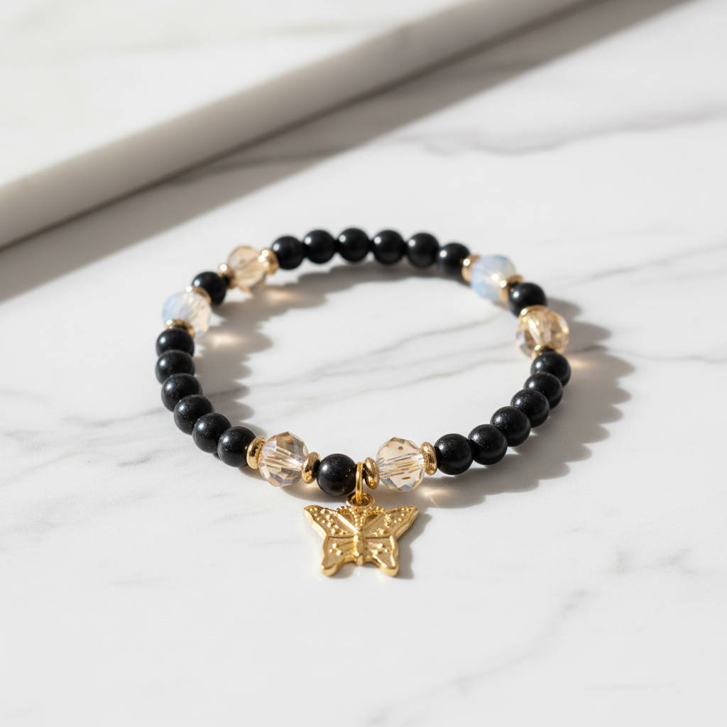 Bracelet noir papillon