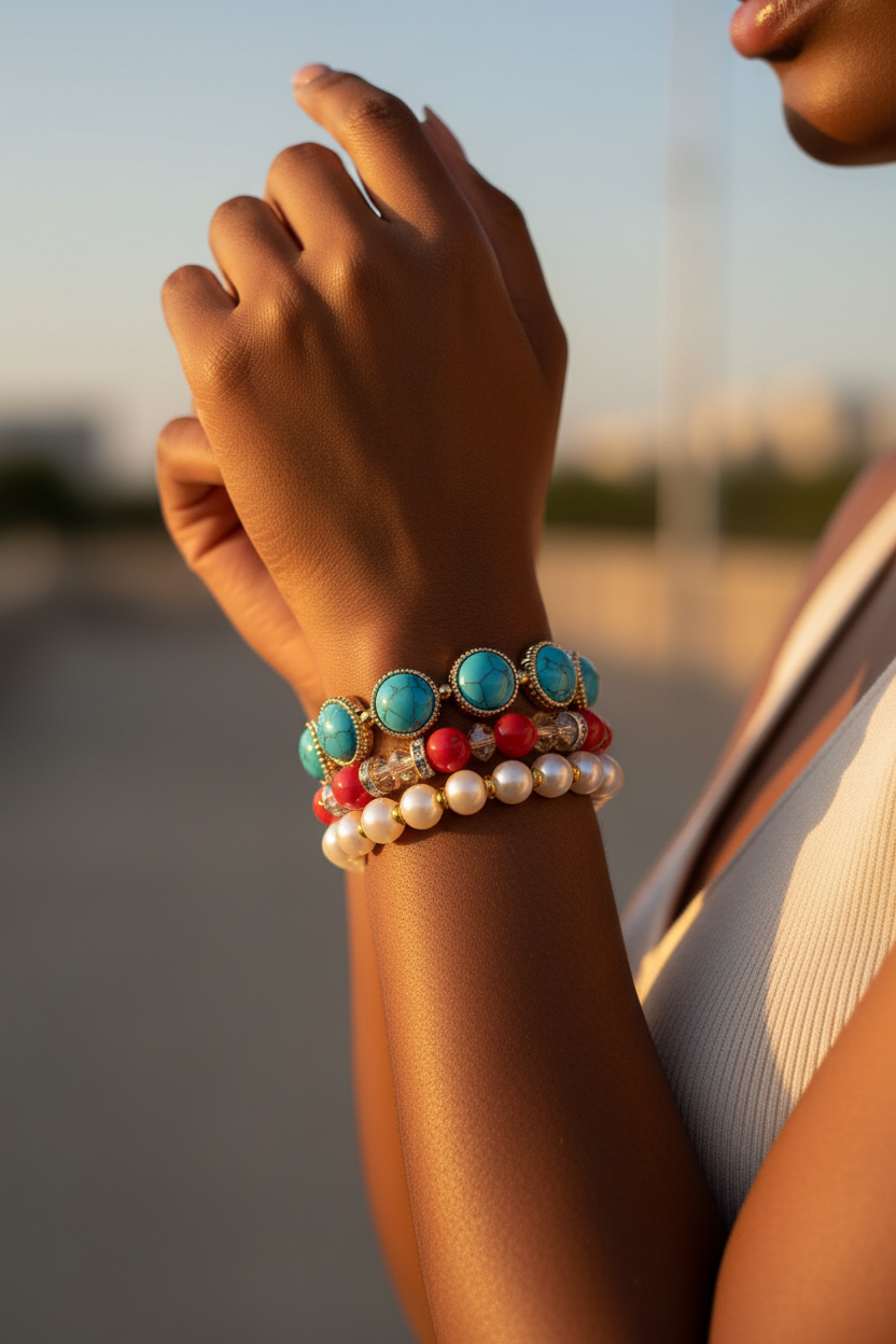Femme Élégante Portant les Bracelets