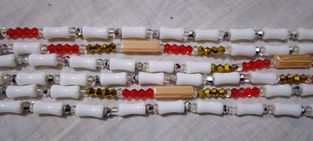 Baya Royale — 3Chaînes de Hanche Artisanales Blanc, Rouge & Or