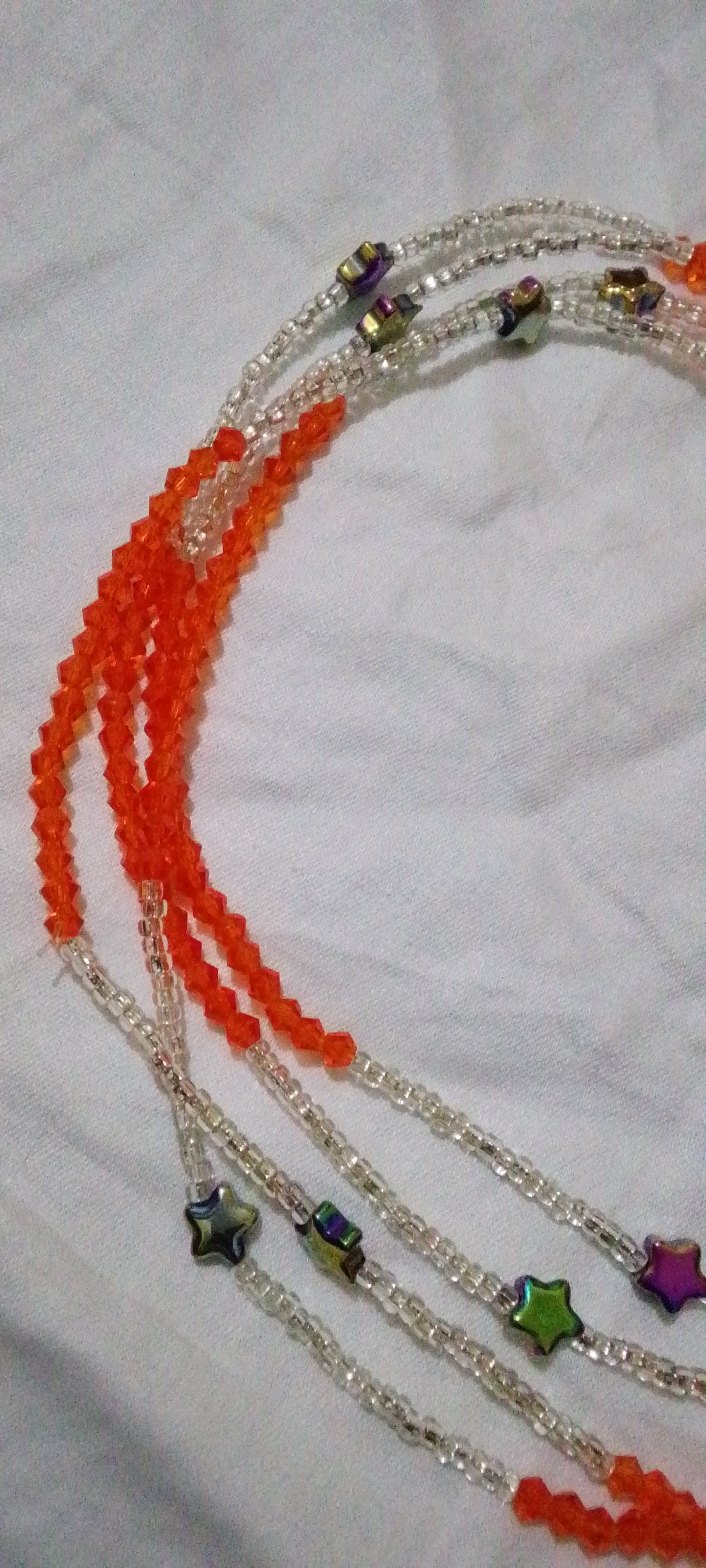 Baya Flamme & Cristal —2 Chaînes de Taille Artisanales Orange & Étoiles et blanc